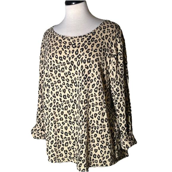 Chicos Top Women's Extra Large 3 Black Brown Animal Print Leopard - Picture 1 of 4